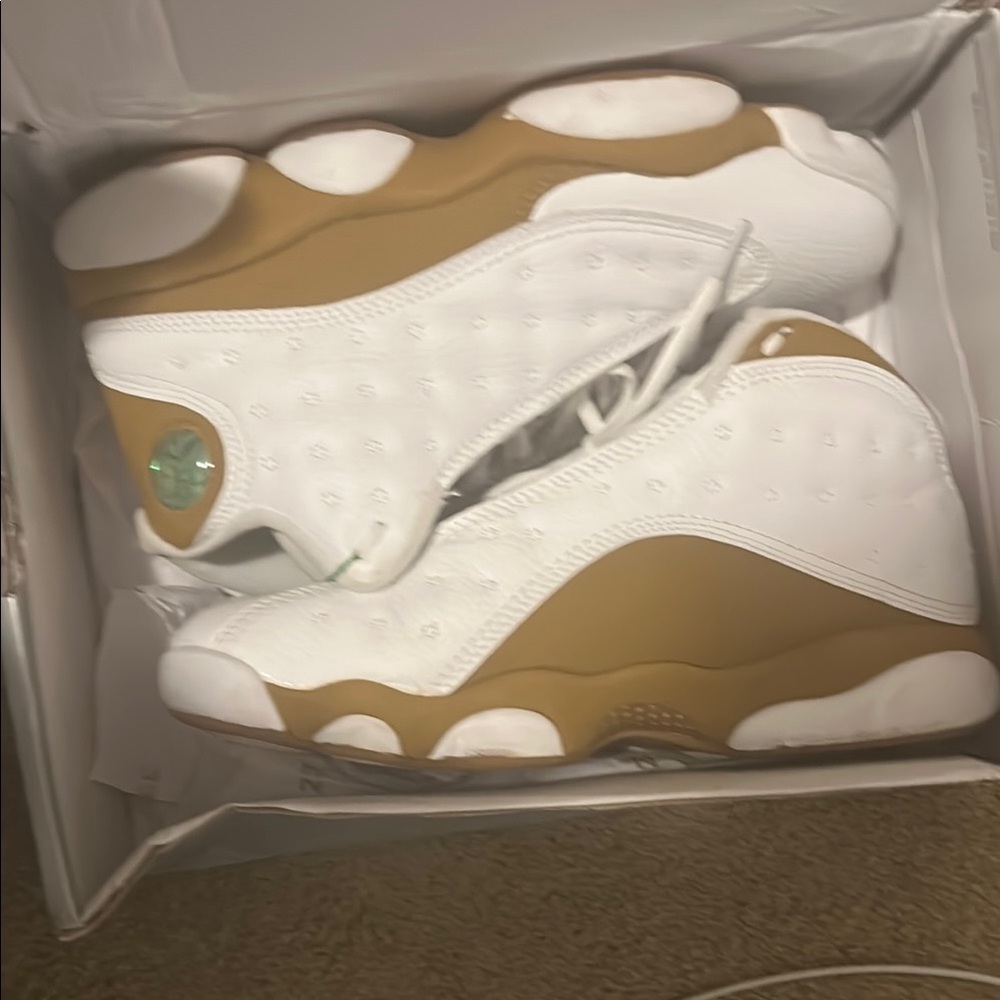 Jordan White and Tan Sneakers with Holographic Jewel